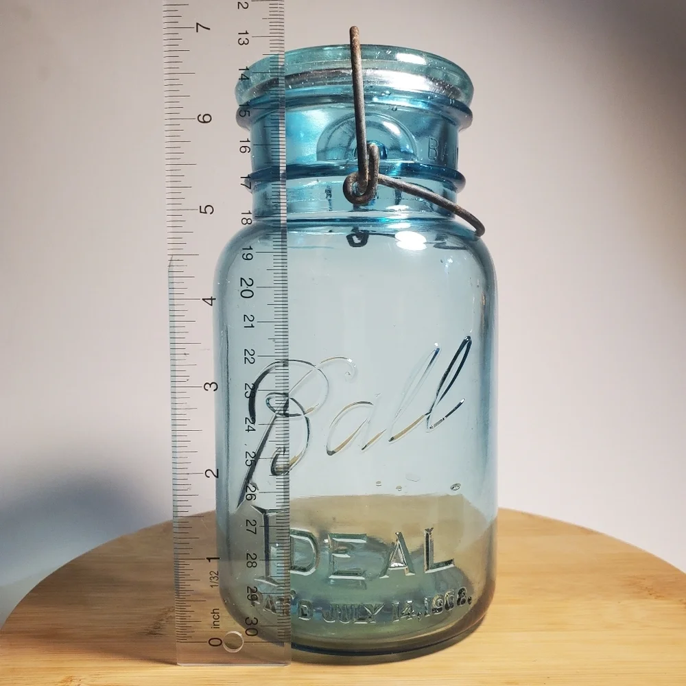 BALL Ideal Canning / Mason Jar 1 Quart Aqua Blue Mold #4 Vintage 1923 To 1933